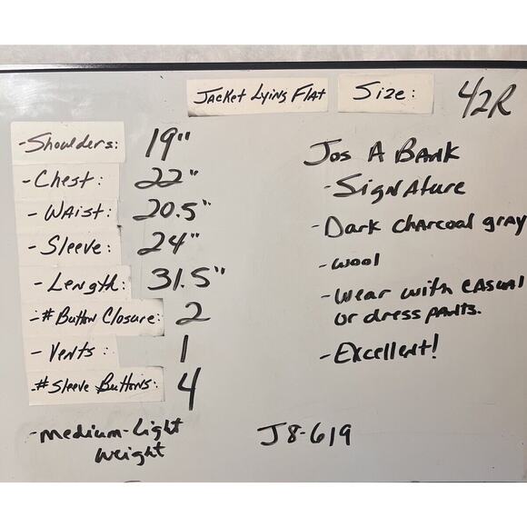 Jos A Bank Signature 42R Charcoal Gray Blazer Sport Coat Suit Jacket - Picture 8 of 14